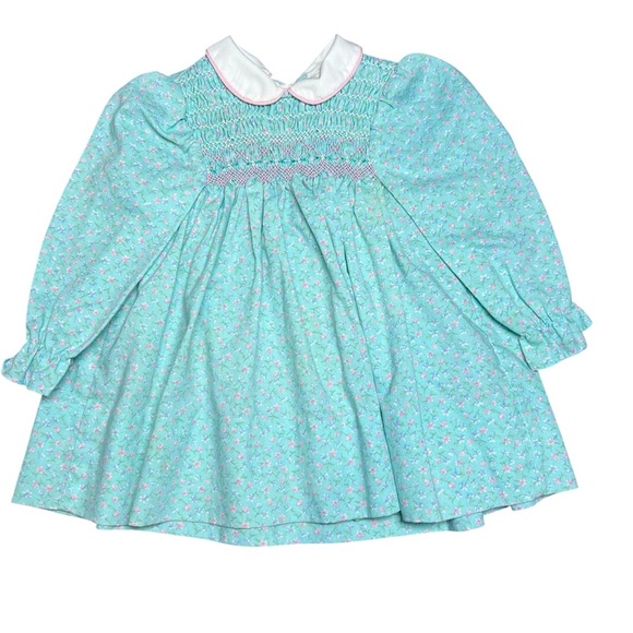Polly Flinders Other - Polly Flinders vintage smocked Floral Blue baby  Casual Dress